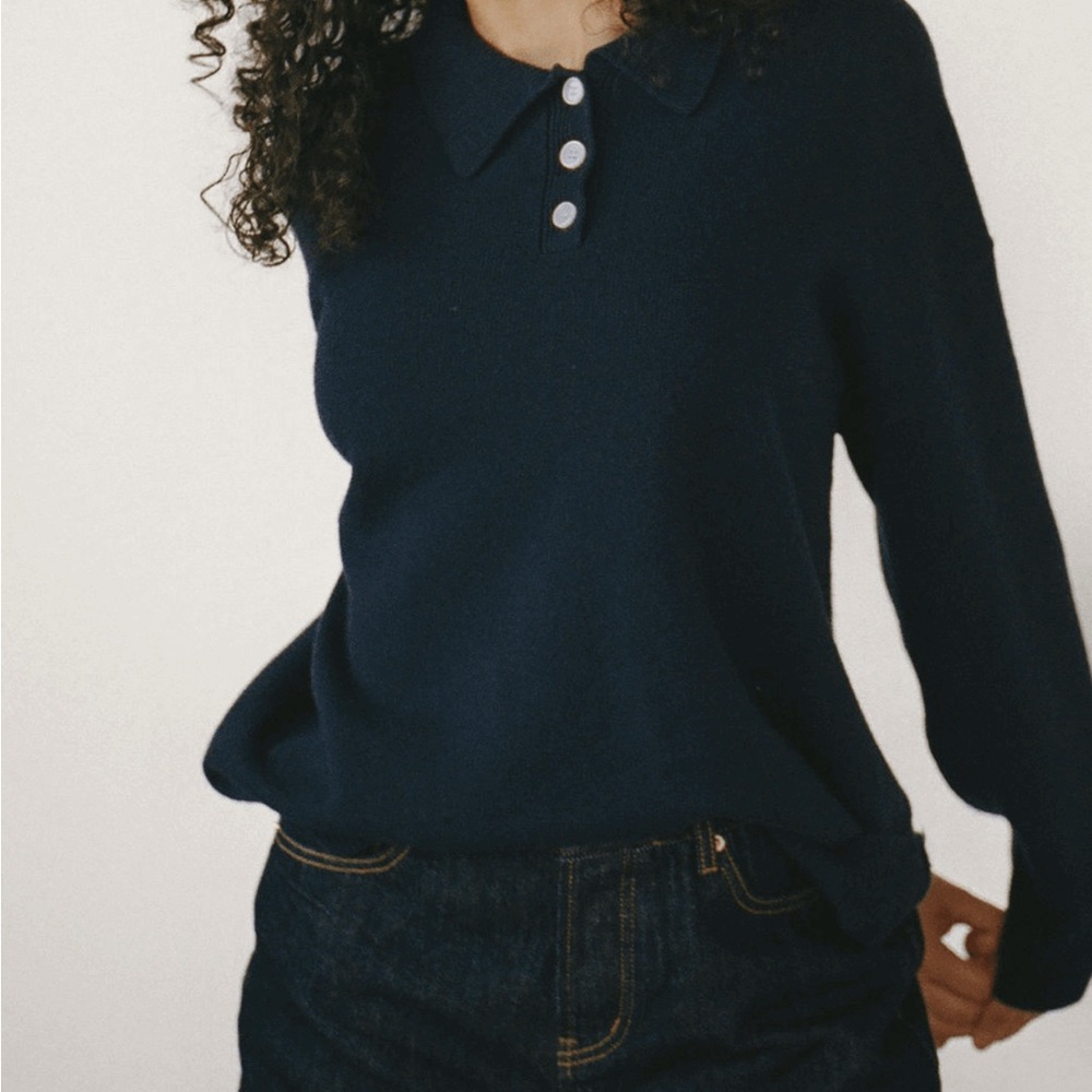 PARKE Navy Polo Sweater with Buttons